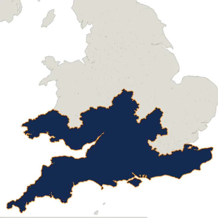 Map of Aquamain's service area across Southern England and Wales