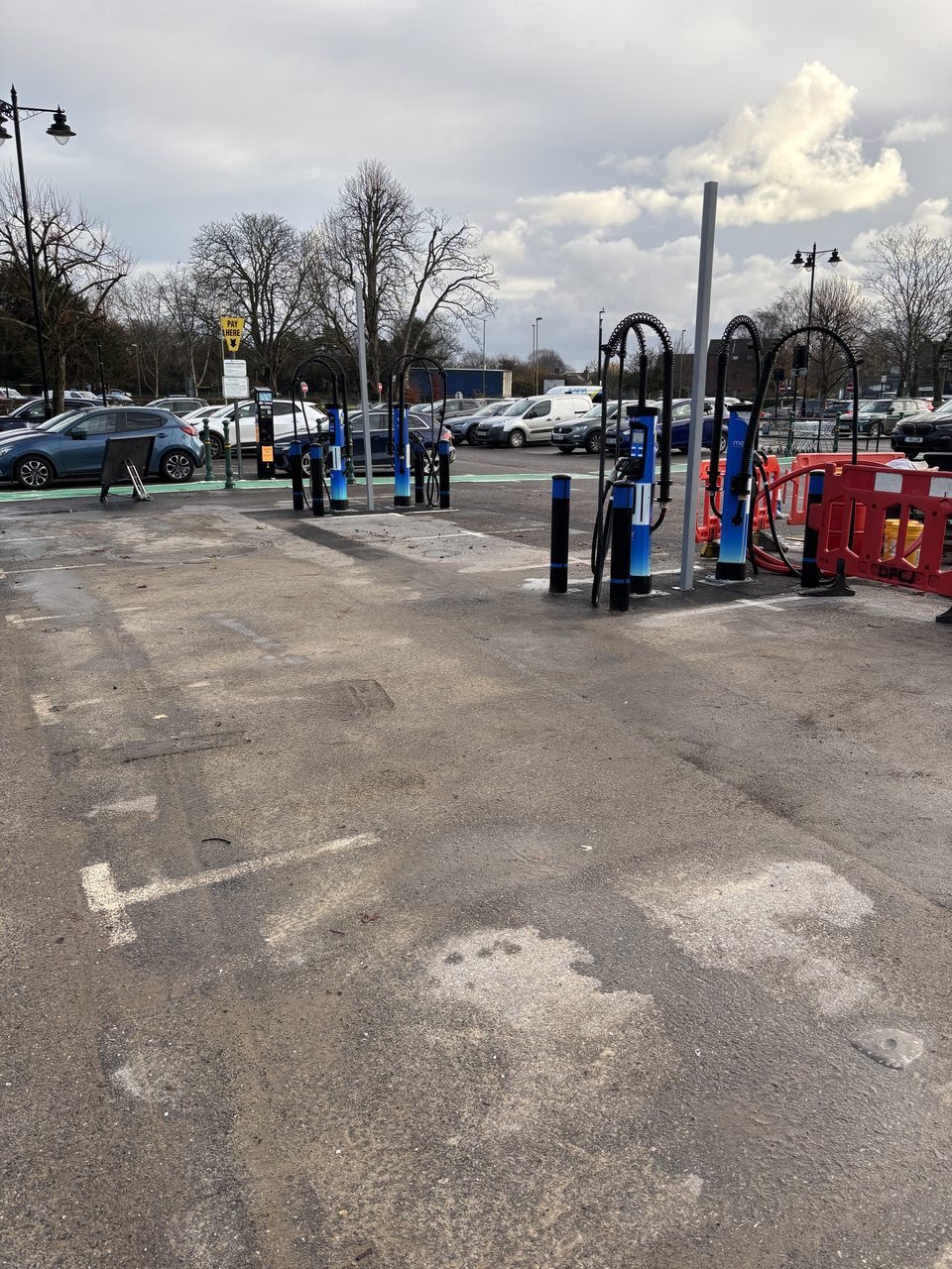 EV charge points installed and energised in a public car park